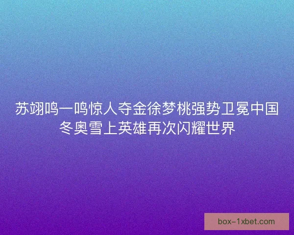 苏翊鸣一鸣惊人夺金徐梦桃强势卫冕中国冬奥雪上英雄再次闪耀世界